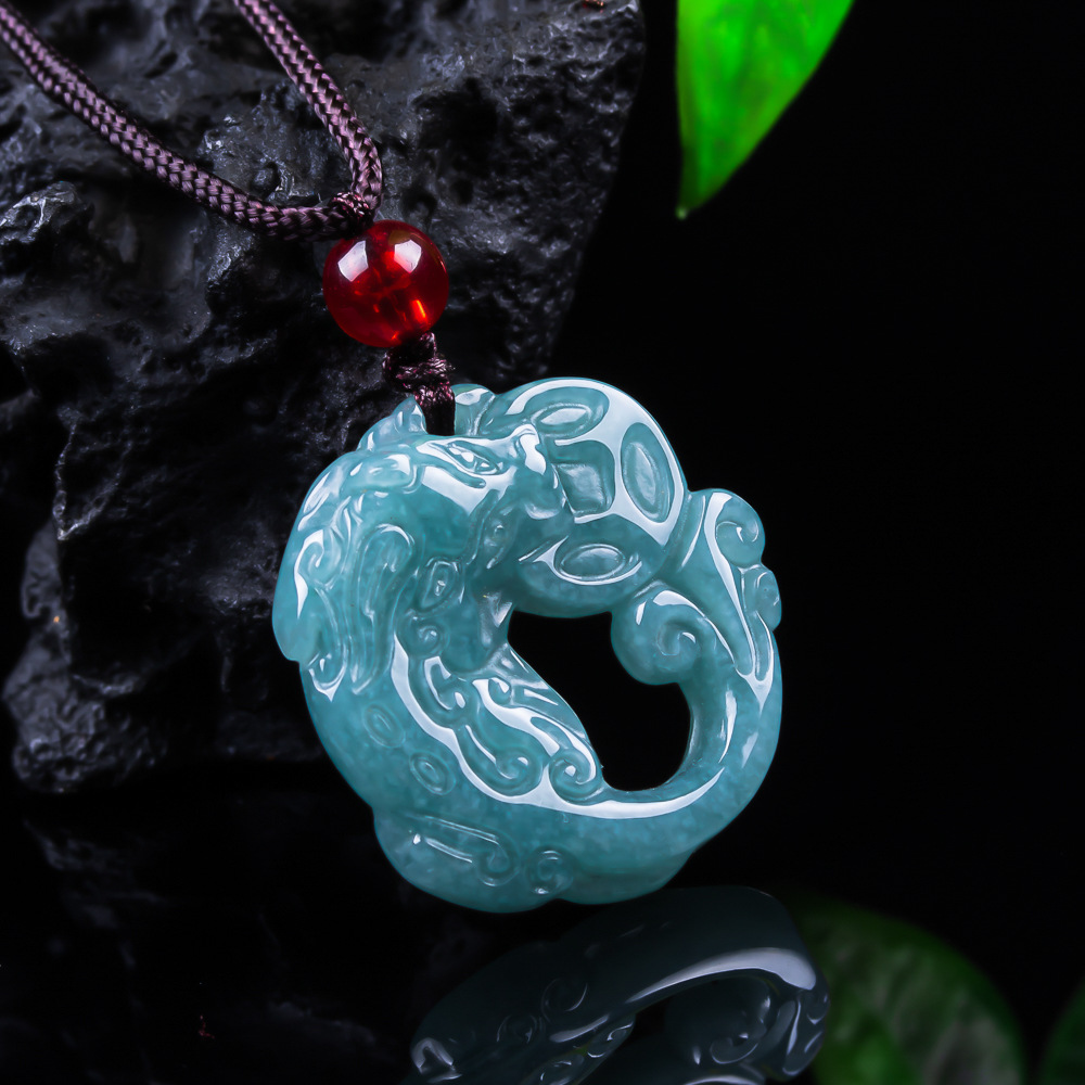 Women Accessories For Gift - ビルマ翡翠貔貅ペンダント本物の翡翠高級チャームアクセサリーデザイナーネックレス彫刻お守り宝石女性へのギフト
