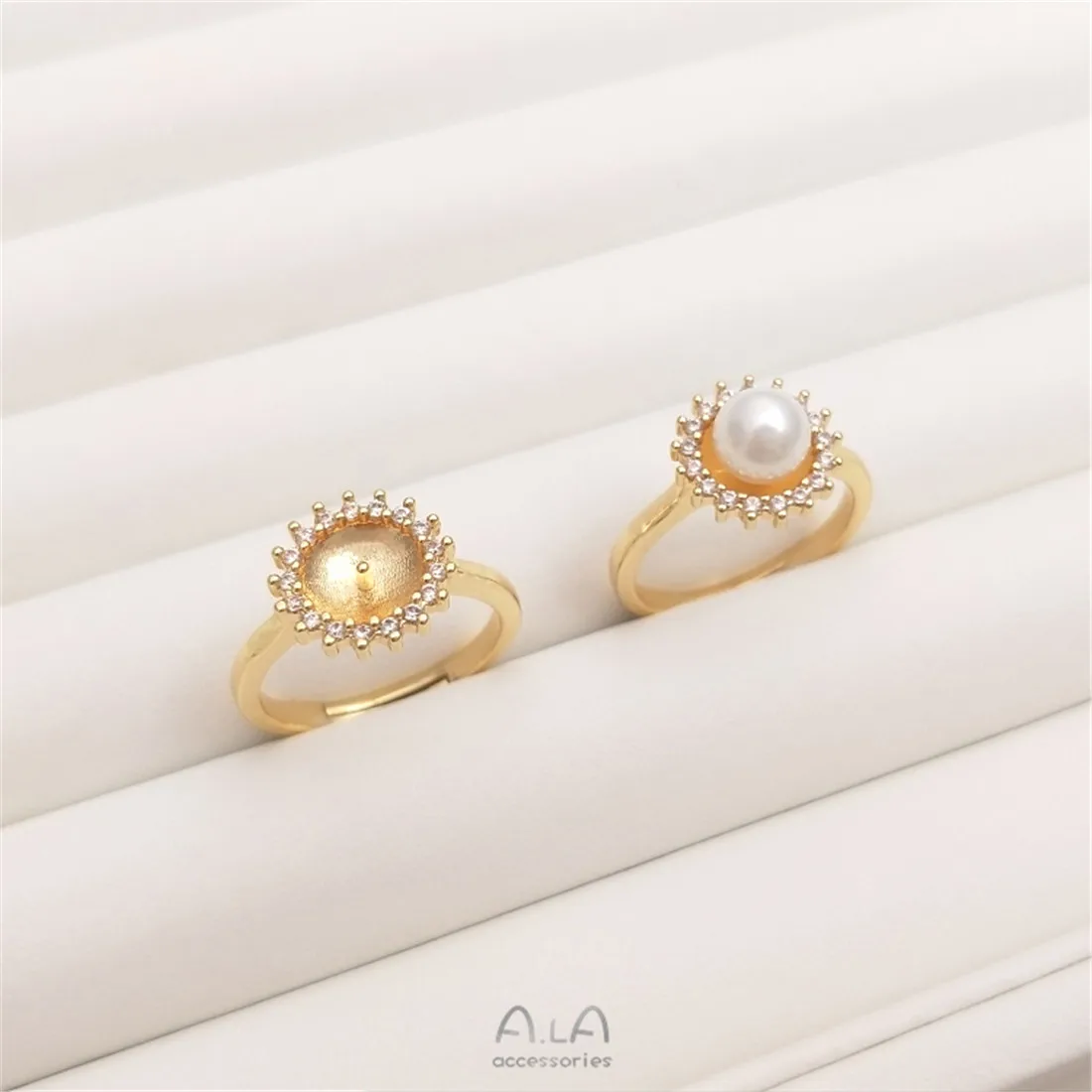 Wrap Ring Gold - ジルコンバタフライとフィッシュテールリングのセット,手作りの粘着ビーズのセット,K14ゴールド,b684