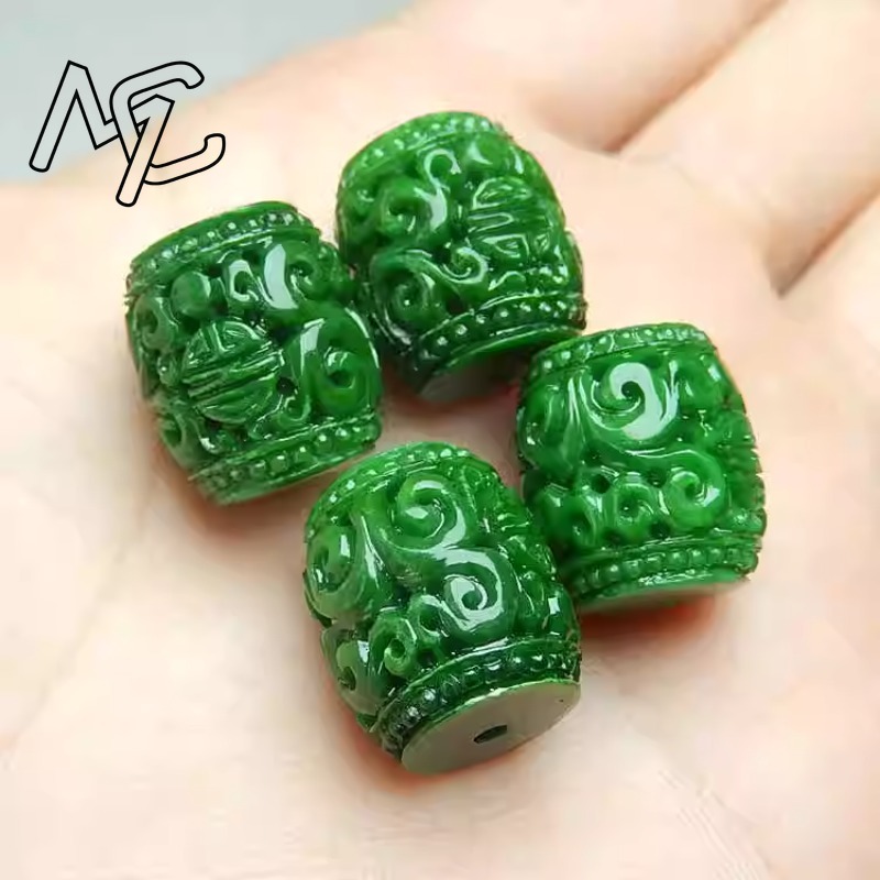 Women Accessories For Gift - 5pc ナチュラルグリーンヒスイ彫刻ビーズ DIY ブレスレットバングルチャームジェダイトジュエリーファッションアクセサリーお守りギフト女性男性のための
