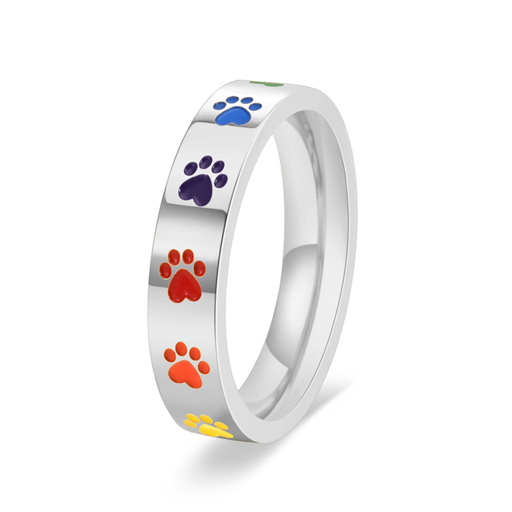 Women'S Accessories Rainbow Shops - 甘いレインボー犬プリントリング女性のアクセサリー用フレッシュアカデミースタイル幅4mmチタン鋼ジュエリーギフト