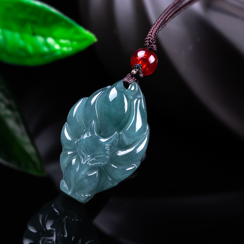 Women Accessories For Gift - 天然ビルマ翡翠フォックスペンダントネックレスヴィンテージアクセサリー宝石本物の翡翠デザイナーファッションジュエリー女性へのギフト