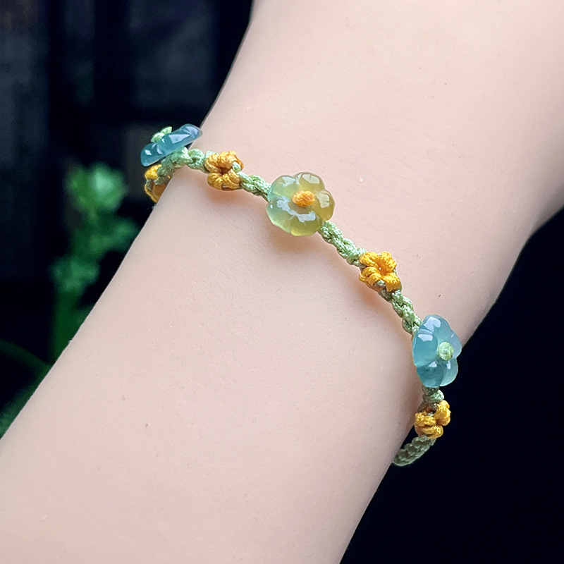 Women Accessories For Gift - ミャンマー翡翠フラワーブレスレットリアルジュエリーデザイナーギフト女性のためのファッションアクセサリー天然ビルマ翡翠バングル石