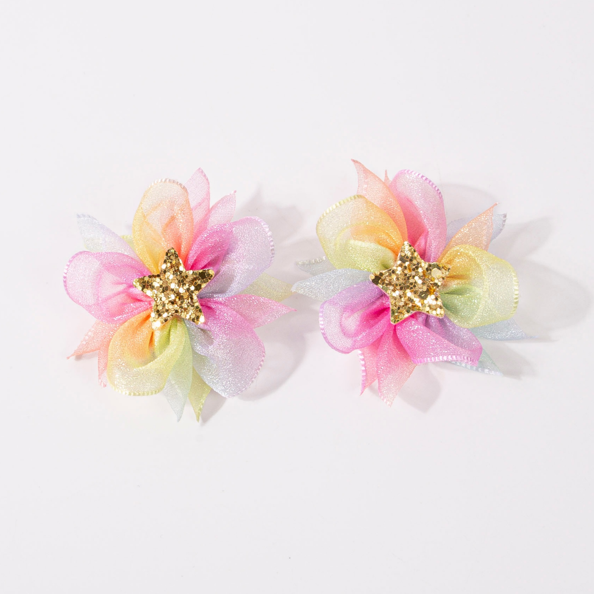 Women'S Accessories Rainbow Shops - 2/4 グラデーションレインボーシフォンヘアクリップ、キラキラ輝く星型のリボン付き、女の子用ヘアアクセサリー