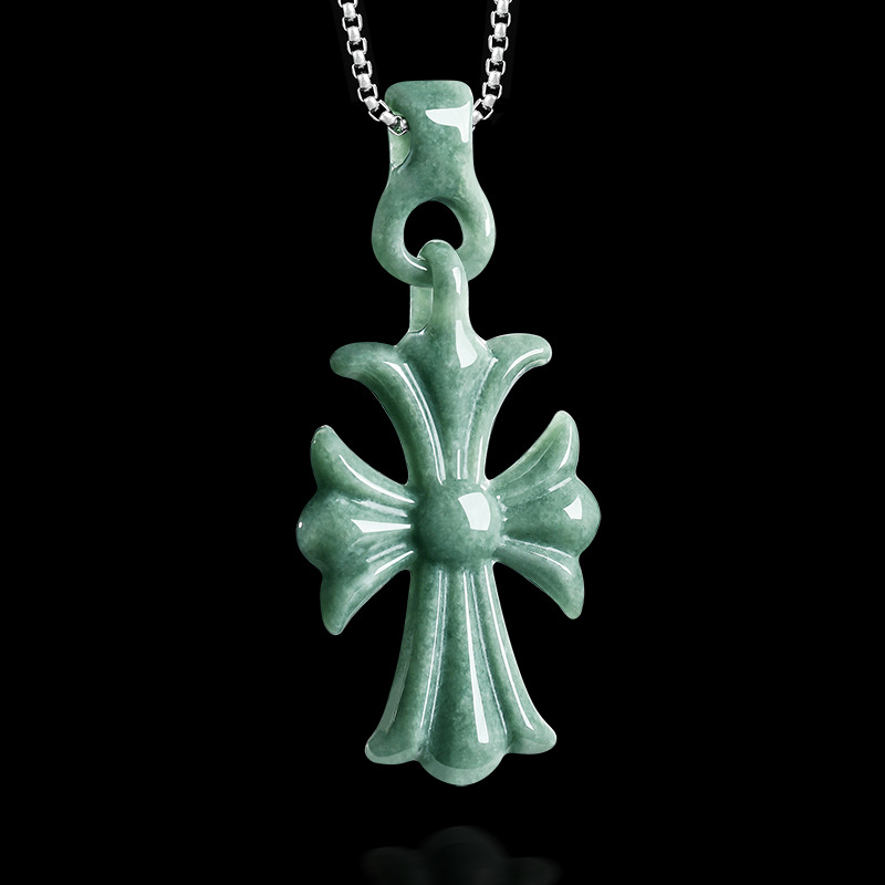 Women Accessories For Gift - 天然ビルマ翡翠クロスペンダントネックレスジュエリーデザイナー宝石本物の翡翠ヴィンテージアクセサリー女性のための高級ギフト