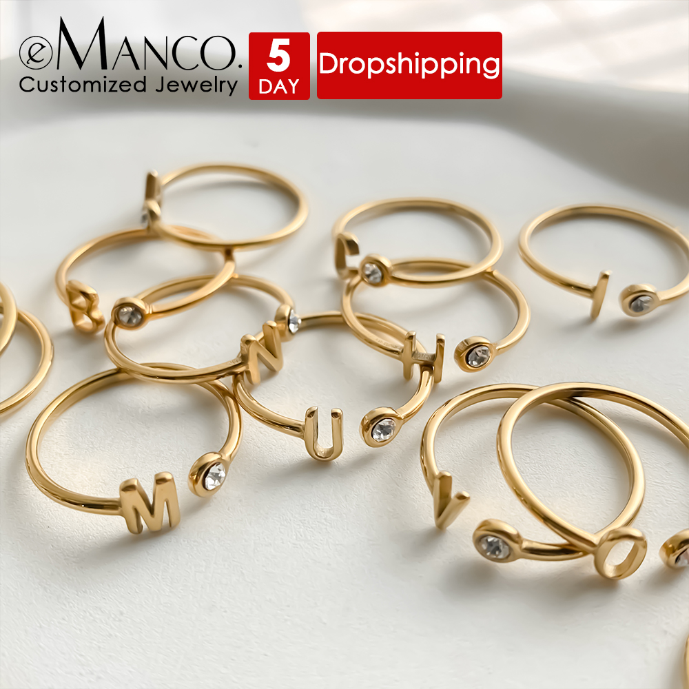 Wrap Ring Gold - EMANCO カスタムオープンエンドリング カラフルな誕生石イニシャルリング ステンレススチール 金メッキジュエリー ホリデーギフト