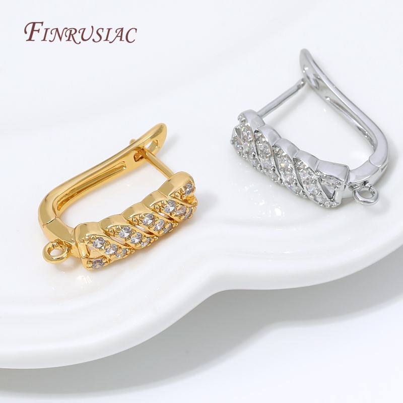 Wrap Ring Gold - 18K金メッキキュービックジルコニアハギーフープイヤリングクラスプ（ループ付き）、真鍮製イヤリングベース（DIYチャームジュエリーパーツ、イヤワイヤー用）
