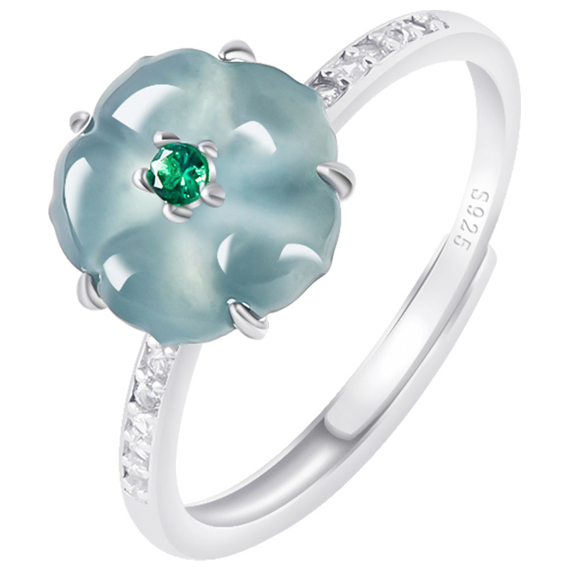 ブルービルマ翡翠フラワーリング 925 シルバー天然ビルマ翡 - Women Accessories For Gift のレビューと価格