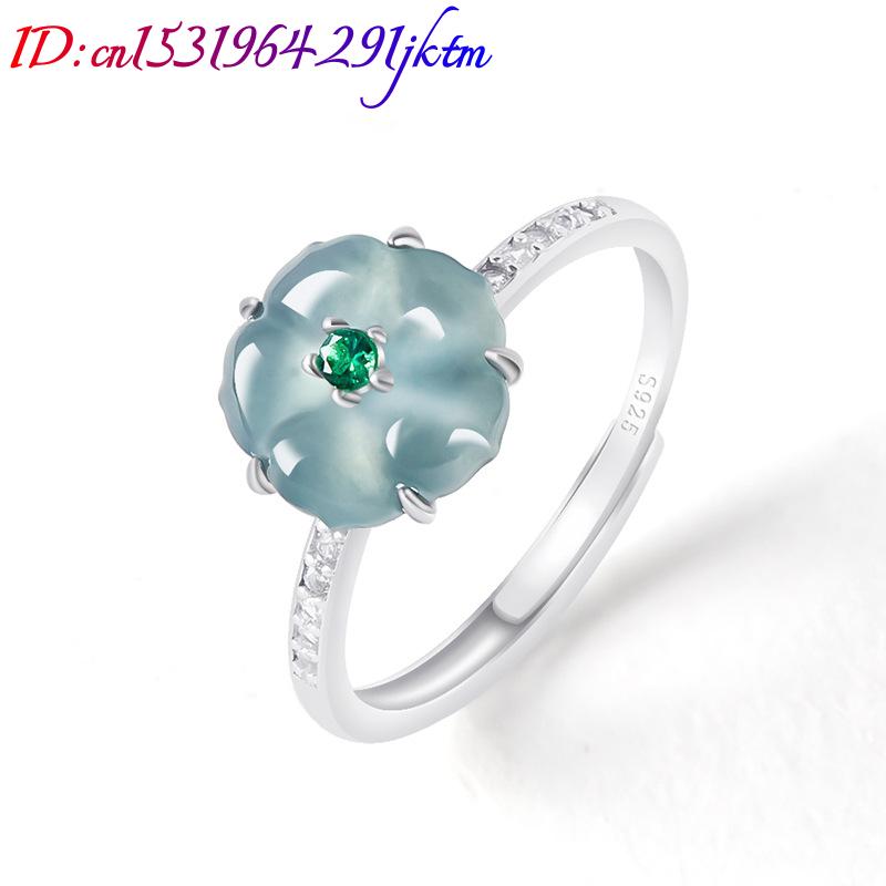 ブルービルマ翡翠フラワーリング 925 シルバー天然ビルマ翡 - Women Accessories For Gift のレビューと価格