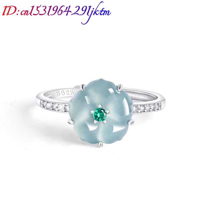 ブルービルマ翡翠フラワーリング 925 シルバー天然ビルマ翡 - Women Accessories For Gift のレビューと価格