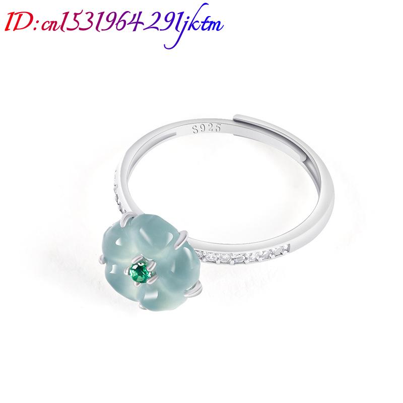 ブルービルマ翡翠フラワーリング 925 シルバー天然ビルマ翡 - Women Accessories For Gift のレビューと価格
