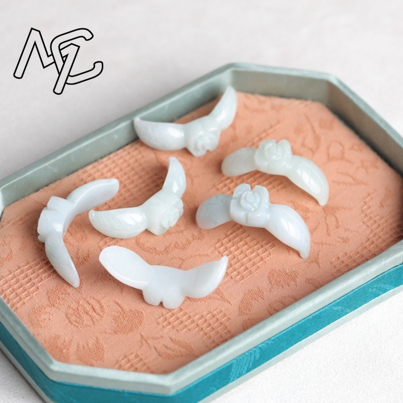 2PC ナチュラルホワイト翡翠翡翠ローズブレスレットペンダン - Women Accessories For Gift のレビューと価格