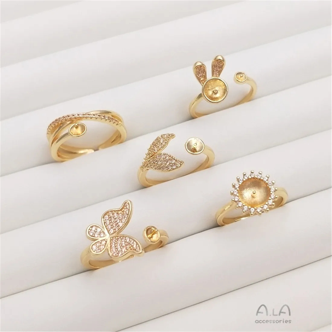 ジルコンバタフライとフィッシュテールリングのセット,手作りの - Wrap Ring Gold のレビューと価格