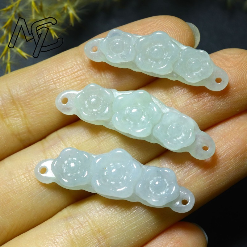 1pc 天然翡翠エメラルドフラワーハンドカード DIY アク - Women Accessories For Gift のレビューと価格