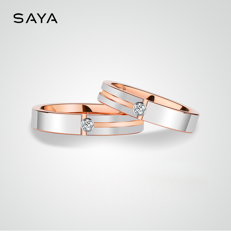 男性と女性のための合成モアッサナイト結婚指輪,彫刻,ピンクゴ - Wrap Ring Gold のレビューと価格
