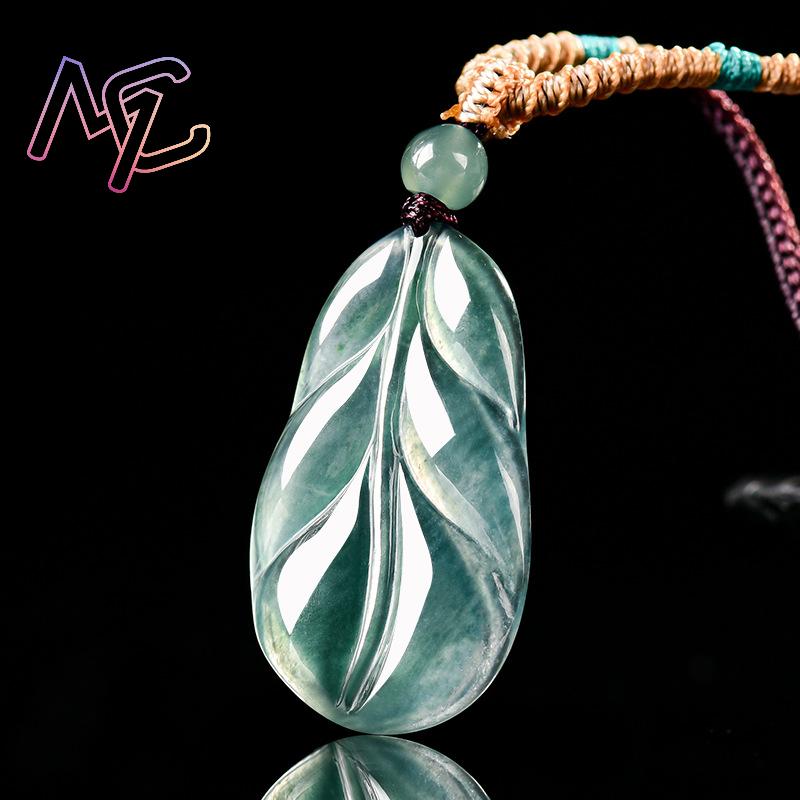 ミャンマー翡翠の葉ペンダント女性へのギフト本物の翡翠のお守り - Women Accessories For Gift のレビューと価格